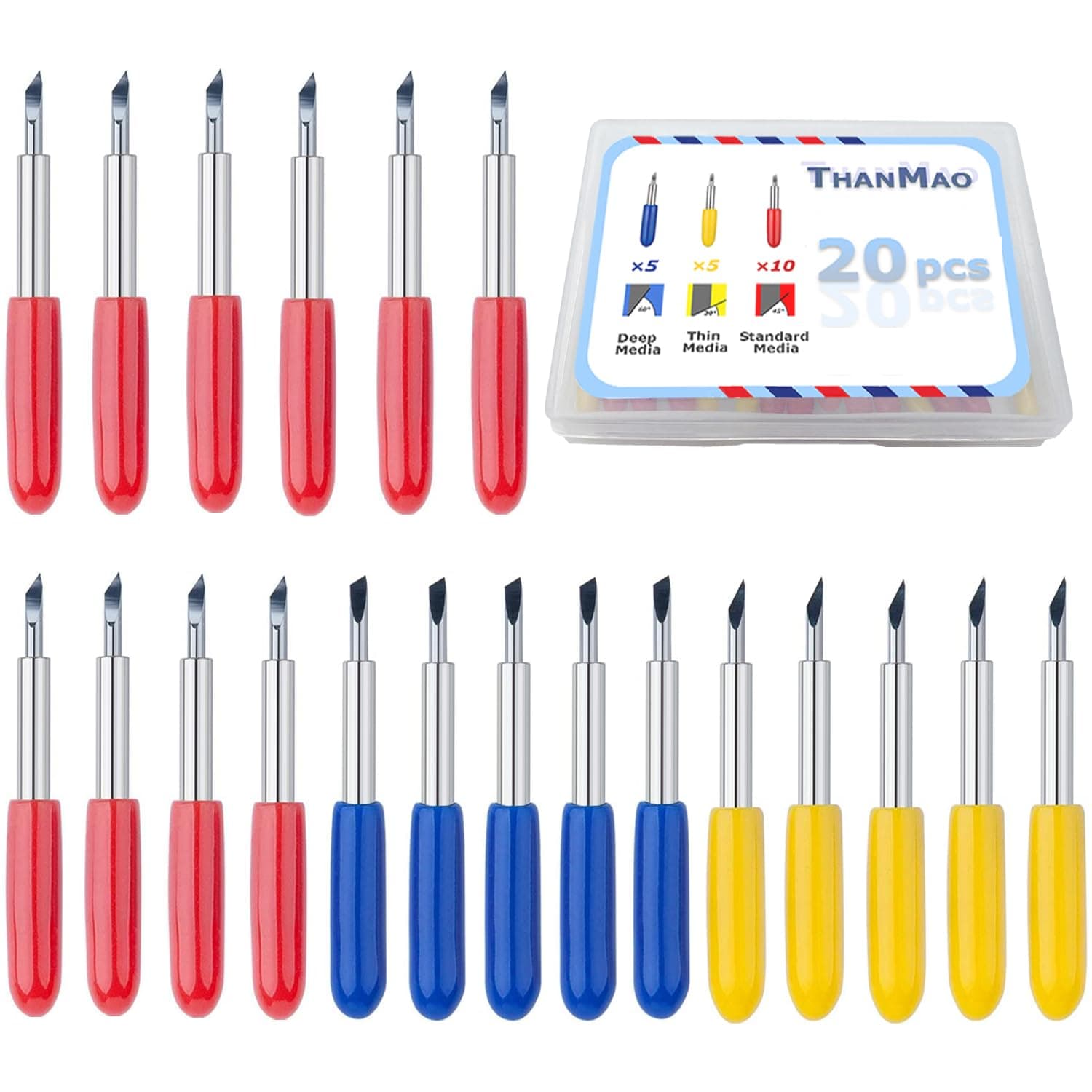 20 Pcs Replacement Blades Compatible with Explore Air 2/Air 3/Explore 4/Maker/Maker 3/Maker 4 Cutting Machines（5 Fine-Point Blades, 10 Standard Blades and 5 Deep Cutting Blades）