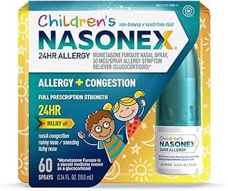 Nasonex Children's 24HR Allergy Nasal Spray, Non-Drowsy, Scent-Free Mist, Allergy Symptoms + Nasal Congestion, Full Prescription Strength, 60 Sprays