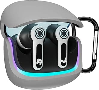 Sounce Earphone Case Cover for Boult Audio Z40 Gaming TWS Soft Silicone Skin Case Cover Shock Absorbing Protective Case with Keychain [Front LED Visible] - Grey