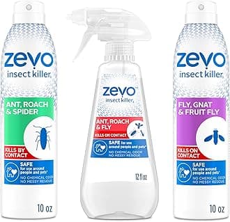 ZEVOInsect Bug Sprays: Flying + Crawling + Multi Insect Bug Sprays Kill Ants, Roaches, Spiders, Crickets, Gnats, Mosquitoes and Flies - for Indoor and Outdoor Use (3 Bottles)