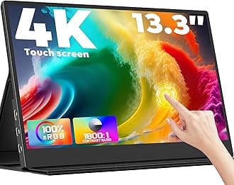 Portable Monitor Touchscreen, 4k Portable Monitor 13.3" 3840x2160 Second Screen 100% sRGB HDR USB C HDMI Ultra Slim Laptop Extended Screen for Mac Switch Xbox PC Phone