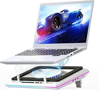 llano RGB Laptop Cooling Pad with Powerful Turbofan, Gaming Laptop Cooler Radiator with Infinitely Variable Speed, Touch Control, LCD Screen, 3-Port USB Hub, Seal Foam for Rapid Cooling Laptop 15-19''