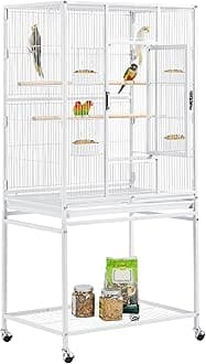 Yaheetech 54" Large Flight Bird Cage for Parrots Macaw Cockatiels Sun Parakeets Lovebird Green Cheek Conures African Grey Small Quaker Amazon Parrots with Rolling Stand, White