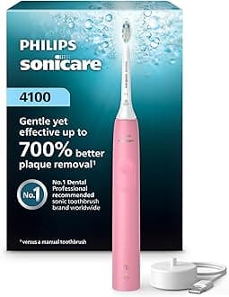 SONICARE Philips 4100 Rechargeable Electric Toothbrush, with Pressure Sensor, 2 Intensity Settings, SmarTimer and QuadPacer, 14-Day Battery Life, Deep Pink, Model HX3681/26