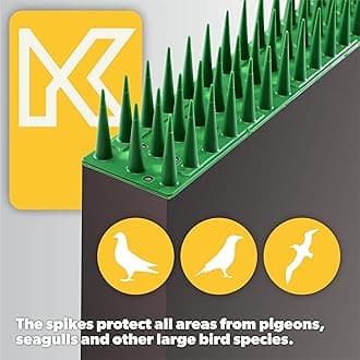 KADAX Plastic Bird Spikes, 51 x 4 x 3 cm, Wall Spikes, Fence Tops Spikes, Pigeon Repellent, Deterrent for Birds, Cats, Anti Climb Spikes, Squirrel Repellent (24, Green)