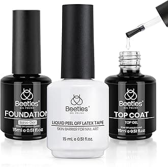 Beetles 3Pcs 15ml Gel Polish Top Coat Base Coat and Liquid Peel Off Latex Set No Wipe Base Top Coat Soak Off Uv LED Nail Lamp Finish Nails Cuticle Guard Nail Art Design Manicure Kit Nail Shine Gifts