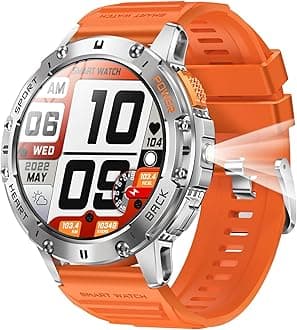 Sports Smart Watches for Men with LED Flashlight, Fitness Tracker Watch Outdoor, IP68 Waterproof Running Smartwatch for Android Phone, Digital Health Blood Pressure Heat Rate Sleep Monitor, Silver