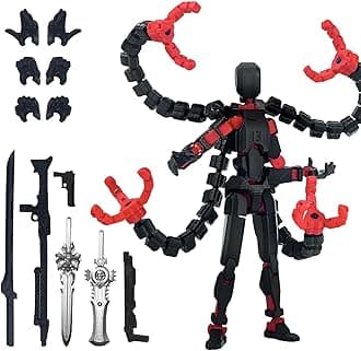T13 Already Assembled Action Figure Accessories,T13 Multi-Jointed Movable,for Collectors Desktop Decorations t-13 Movability 3D Printed Toys (Black Red, 7.2inch)