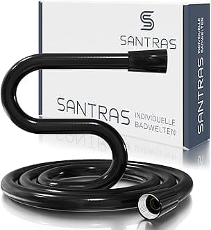 SANTRAS® Plastic Shower Hose Deluxe 2.00 m Long with Flow Limiter in Black - Particularly Flexible Shower Hose Made of Stainless Steel Made in Germany