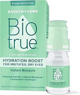 Biotrue Hydration Boost, Preservative-Free Eye Drops for Dry Eyes, Instantly Moisturizes, Rehydrates, Contact Lens Friendly, Refresh & Relieve Eye Irritation, 0.33 FL Oz (Pack of 1)