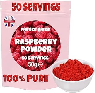 Raspberry Powder - Freeze Dried, 100% Pure, Natural Freeze Dried Raspberries - No Added Sugar - No Preservatives - Ideal for Baking, Shakes, Smoothies, Icing, Frosting. 50 Servings. Halal.