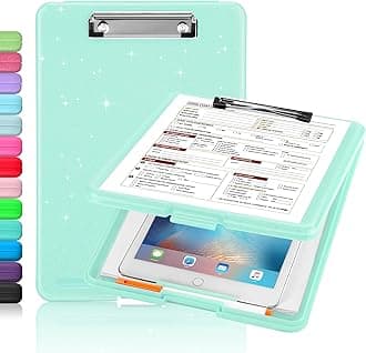 Sooez Glitter Clipboard with Storage, Plastic Storage Clipboard with Low Profile Clip, Durable Nursing Clip Board 8.5x11, Cute Clipboard Case with Compartment, Smooth Writing, Letter Size A4 for Women