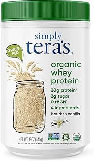 simply tera's Organic Whey Protein Powder - Grass Fed Vanilla Whey Protein Powder, Clean, Made Without Artificial Sweeteners, Non-GMO, Kosher, rBGH-Free, Organic - 12 Oz.