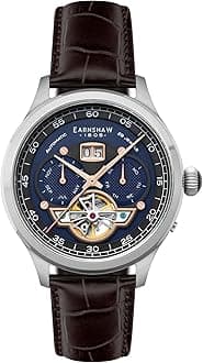 Baron Men's Watch – Automatic Open-Heart Movement, Grand Date Calendar, 43mm Stainless Steel Case, Leather Strap, 50m Water Resistant, ES-8187