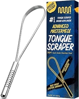 Tongue Scraper, Bad Breath Treatment for Adults & Kids, Medical Grade 100% Stainless Steel Tongue Scrapers for Oral Care, Easy to Use Tongue Cleaner with Ergonomic Design for Hygiene