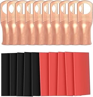 Sanuke 10pcs 4 Gauge - 3/8 (M10) Wire Connectors, 4 AWG Ring Terminal, Marine Battery Cable Ends, Heavy Duty Copper Lugs with 3:1 Dual Wall Adhesive Heat Shrink Tubing(UL Listed)