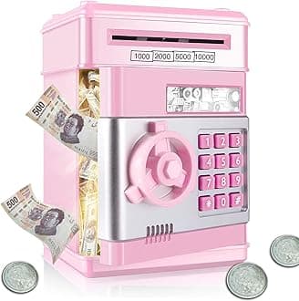 Electronic Money Bank for Kids,Safe for Kids Birthday Gift,Piggy Bank with Password/Music,for Boys and Girls,Safe Box (Pink)
