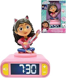 Lexibook, Gabby’s Dollhouse, Gabby Nightlight Alarm Clock, Sounds and Melodies, Backlit LCD Screen, Illuminated, Snooze, Pink, RL800GDH