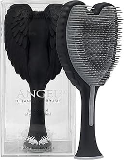 Tangle Angel Hair Extension Brush - Anti Static Soft Bristle Paddle Brush for Straight or Wavy Hair - Wings Shower & Blow Drying Detangler Hairbrushes for Women - Matt Black