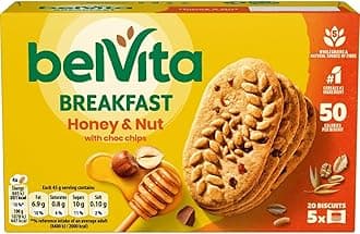 Belvita Honey & Nut with Chocolate Chips Cereal Snack Bars with 5 Wholegrains, Multipack 225 g (5 x 45 g)