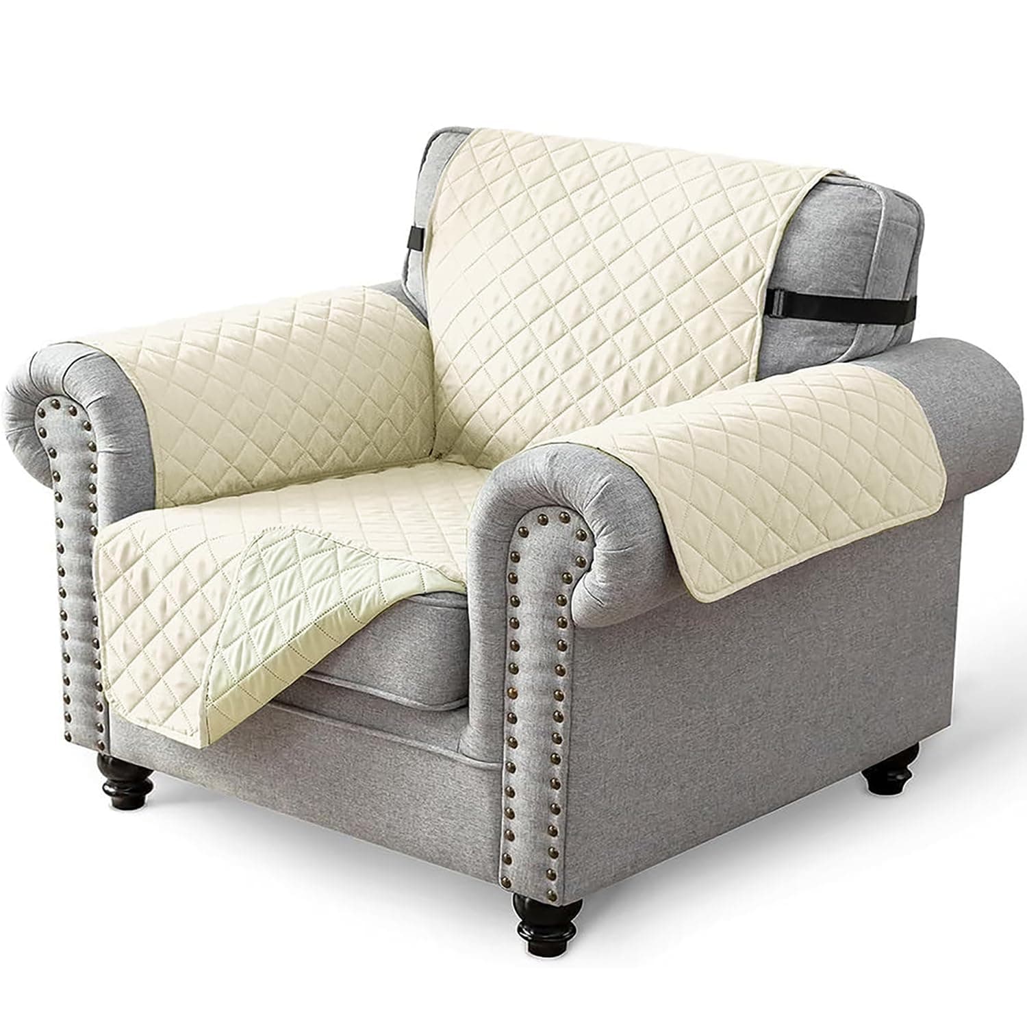 House of Quirk Reversible Sofa Cover, 1 Seater Couch Covers with Adjustable Elastic Straps, Water Resistant Sofa Slipcovers for Pets (Beige/Beige, 53.3 x 190.5cm)