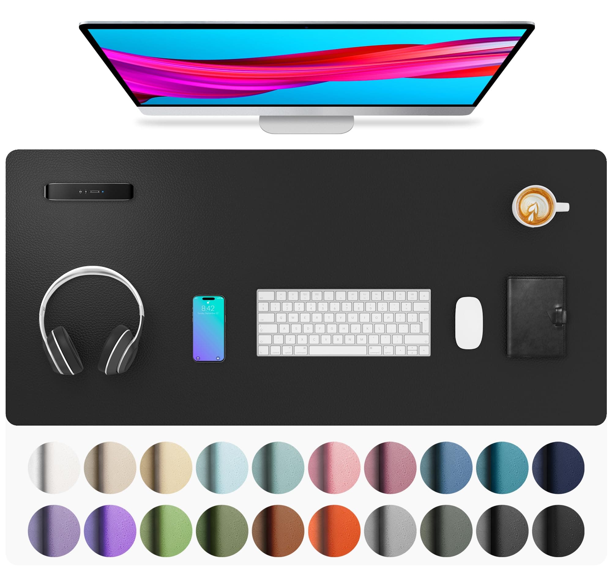 Aothia Leather Desk Pad Protector, Mouse Pad, Office Desk Mat, Non-Slip PU Leather Desk Blotter, Laptop Desk Pad, Waterproof Desk Writing Pad for Office and Home (Black,36" x 17")