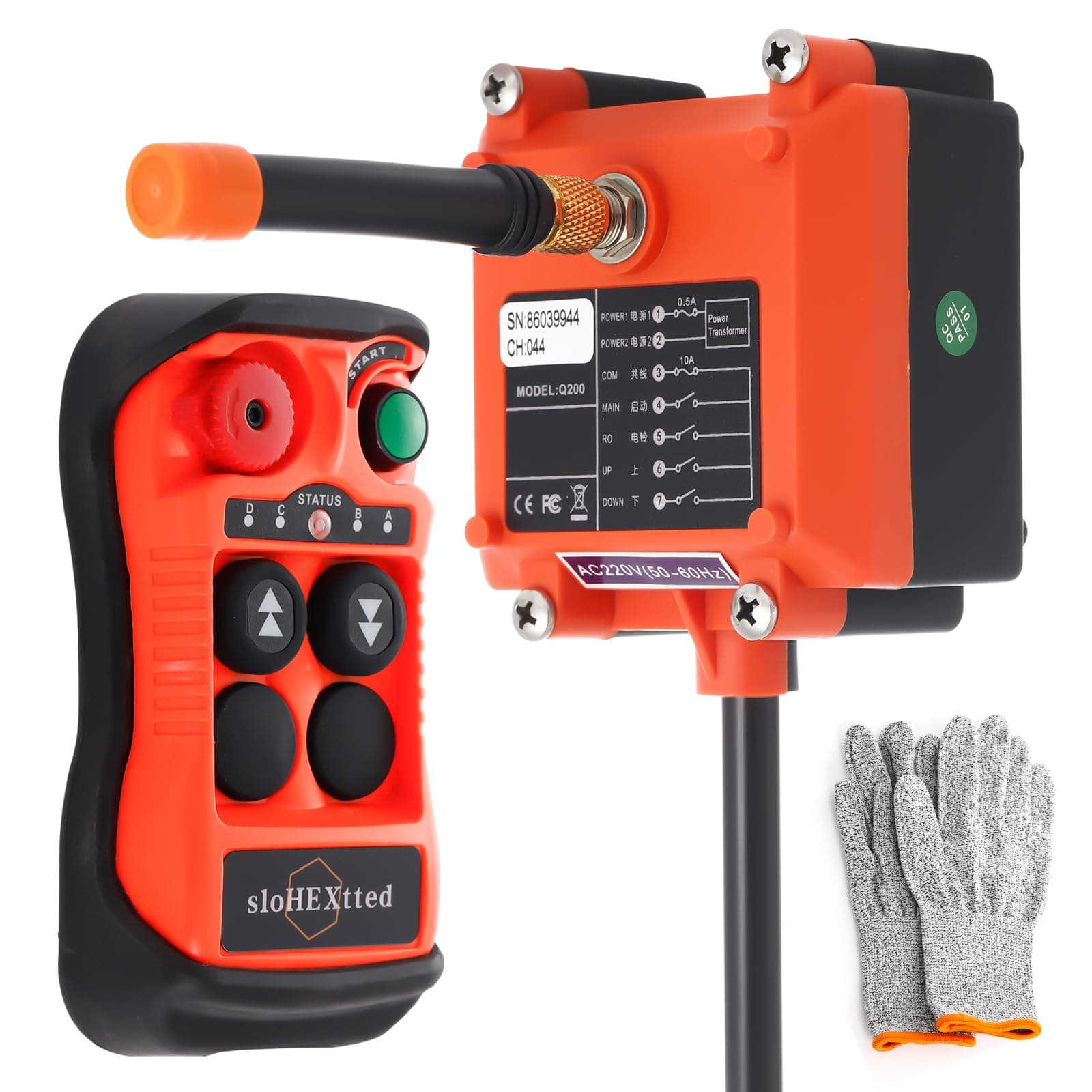 2 Button Industrial Wireless Overhead Crane Remote Control Kit 12V 24V Radio Transmitter and Receiver for Electric Chain Hoist Lifting Winch Crane Remote Controller