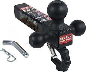 Trailer Hitch Tri Ball Mount with Hook, Tactical Tow Hook, Fits 2 inch Hitch Receiver, Secure with Self-Lock Latch, Matt Black