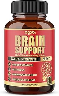 agobi 9in1 Brain Support Supplement, Equivalent to 5750mg of 9 Herbs - Concentrated Ashwagandha Root, Gotu Kola Powder, Bacopa Monnieri Powder and More - 90 Capsules - 3-Month Supply