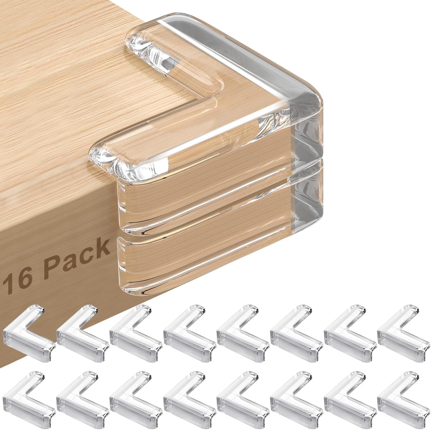 16 Pack Baby Proofing Corner Guards - Clear Table Edge Protectors with Premium Impact Absorption - Easy Installation, Sleek Design - Protect Furniture, Cabinets, and More