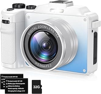 Cameras for Photography, 4K 48MP Vlogging Digital Camera for YouTube, Multi-Filters Point and Shoot Camera with WiFi, Auto Focus, 18X Zoom, 32G TF Cards, 2 Batteries for Beginners-White