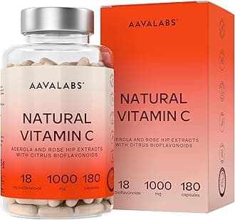 High Strength Natural Vitamin C Capsules 1000mg - 180 Vitamin C Tablets - Acerola Fruit Extract - with Citrus Bioflavonoids and Rosehip - VIT C Supports Immune Function- 3 Months Supply - 100% Vegan
