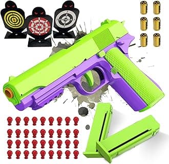 Soft Bullet Toy Gun, Upgrade Fidget Gun Pistol Toys Guns, 12 Shell ejecting Soft Bullet Blaster with 40 Bullets for Boys (Purple green)