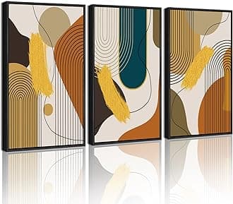 PHOPAGO 16x24in Large Boho Abstract Framed Wall Art Modern Minimalist Luxury Gold Line Artwork Kitchen Dining Room Decor Black Framed
