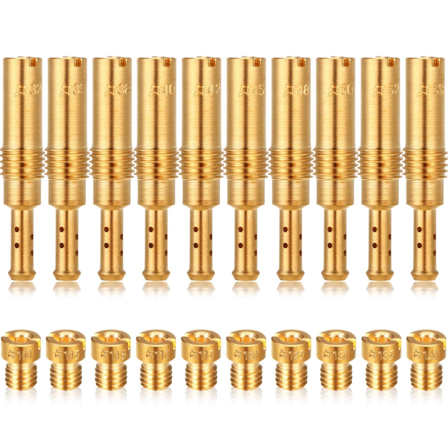 Mudder 20 Pieces Carburetor Main Jet Kit, Include 10 Pieces Carburetor Main Jet and 10 Pieces Slow Pilot Jet for PWK Keihin OKO CVK PWM Type