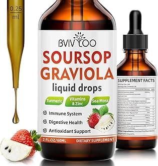 Soursop Graviola Liquid Drops for Cell Support & Regeneration, Immune Boost, Relax, Liver and Sleep, Soursop Bitters Liquid, Sugar/Gluten Free, Natural Strawberries Flavor - 2 Fl Oz (60ml) Bottle