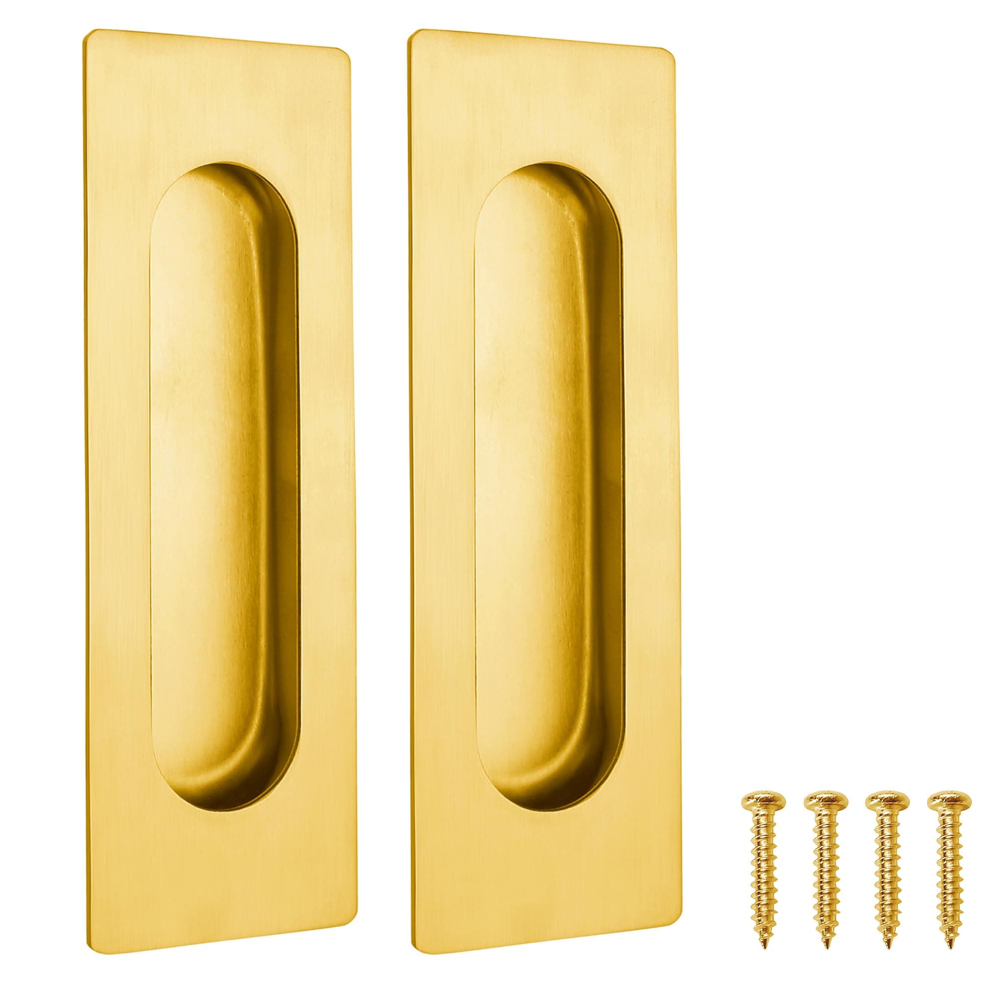 Malimali 4.72 Inch Recessed Finger Flush Pulls for Kitchen Cabinet, Closet, Sliding Cupboard Door Handle - Brushed Gold Stainless Steel Rectangular Door Pulls Replacement Hardware (2 Pack)