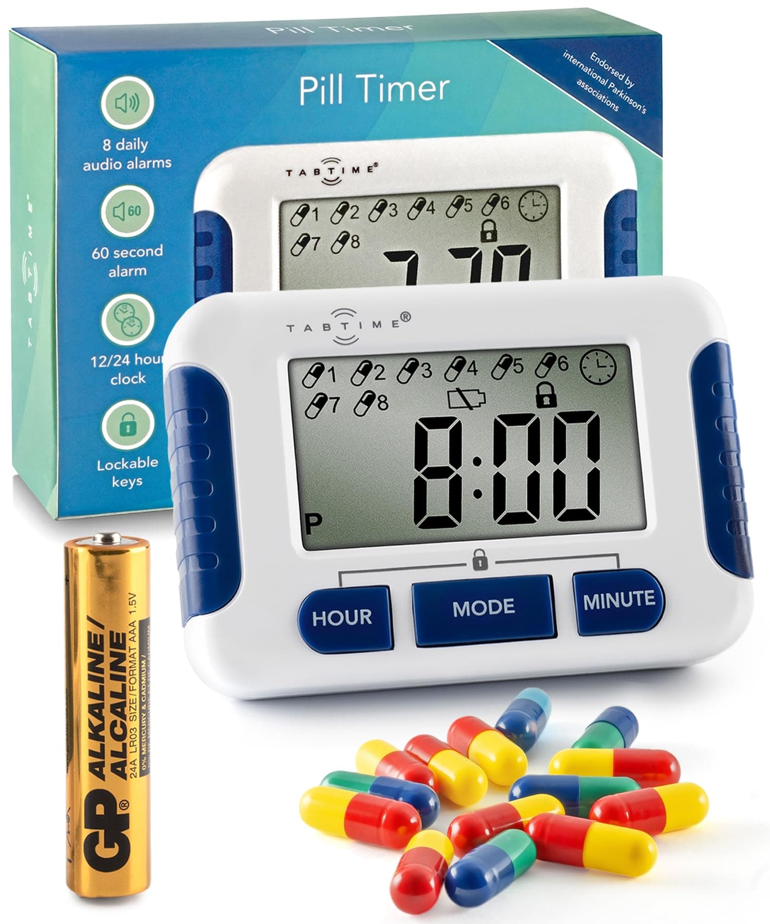 Pill Reminder with 8 Alarms per Day, Pill Tracker, Pill Timer, Medication Reminder Devices, Medication Tracker, Essential Parkinson's Patient Gadget