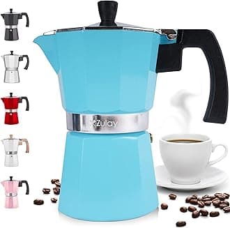 Zulay Classic Stovetop Espresso Maker for Great Flavored Strong Espresso, Classic Italian Style 3 Espresso Cup Moka Pot, Makes Delicious Coffee, Easy to Operate & Quick Cleanup Pot (Blue)
