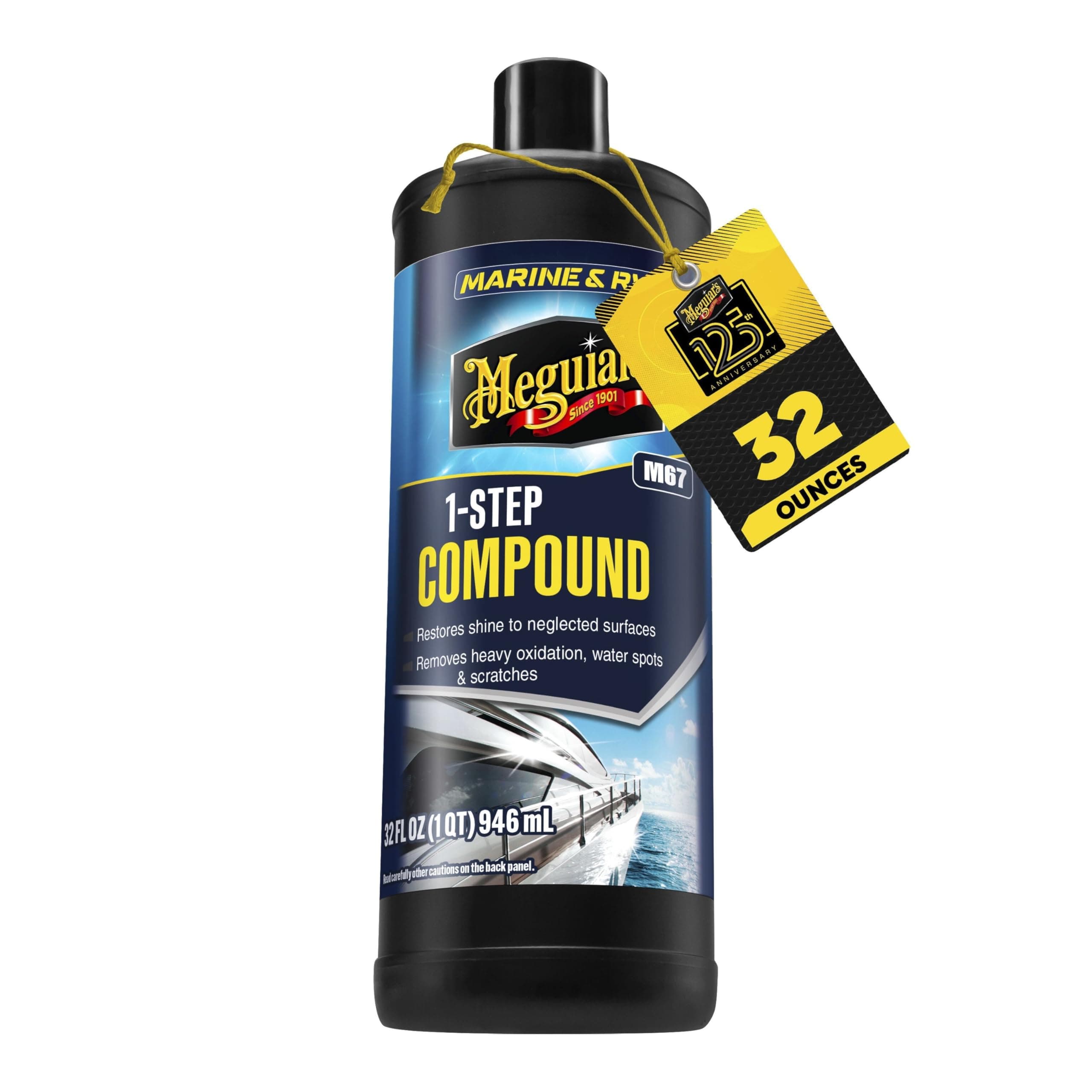 M6732 Marine/RV One Step Compound, Remove Oxidation, Stains, Scratches, and Water Spots, Restore the Color and Shine of Fiberglass Gel Coat Finishes, 32 Oz Bottle