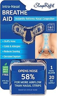 SleepRight Nasal Breathe Aid – Comfortable Nasal Dilator for Better Breathing, Snore Stopper & Airflow Relief, Easy to Use for Sleep or Daily Wear, 1 Count, 20-Day
