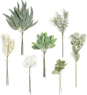Serra Flora Artificial Greenery Stems Filler Combo Box Set,31pcs with 7 Kinds of Faux Foliage Picks for DIY Bridal Bouquets Wedding Flowers Arrangement Party Table Centerpieces