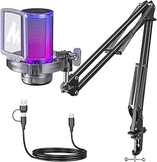 MAONO Gaming Microphone with Noise Cancellation, USB Condenser RGB Mic for Streaming, Podcasts, Twitch, YouTube, Discord, Plug and Play for PC, Computer, Mac, PS4, PS5, DGM20S Black Crystal