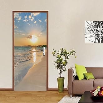 Door Sticker,Peel and Stick Vinyl Door Decals,Self-Adhesive Mural for Home Decor, 30.3" W x 78.7" L,Set of 2 Sheets,Beach Sunset