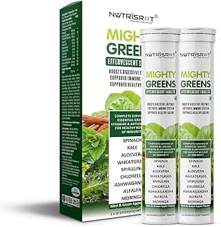 Mighty Greens Multivitamin Effervescent Tablets|Super Greens Wholefood With Spinach, Kale, Ashwagandha, Vitamin C, B12, Iron, Zinc & Antioxidants|Mint & Green Apple Flavour (40 Tablets)
