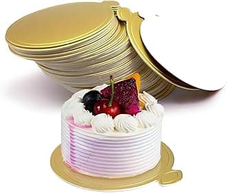 HANSGO Mini Round Golden Cardboard Cake Base, Mousse Cake Boards 100PCS Paper Plates Circle Dessert Board Base Grease