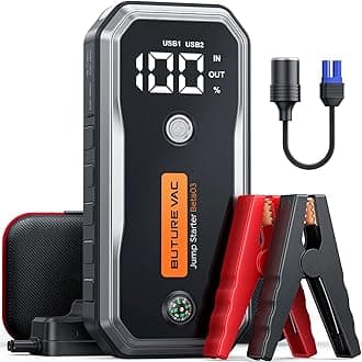 Professional-Grade 7000A Peak Car Battery Jump Starter (All Gas/10L Diesel) 5000A CCA Portable Car Jump Starter Battery Pack, 12V Safe Jump Box Jumper Starter with Extended Jumper Cables, DC, Lights
