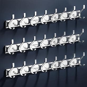 Plantex Aluminum Wall Hanger with 8 Hooks for Walls of Bathroom/Kitchen - Door Hooks for Clothes/Towel/Keys - Pack of 3 (8 Hooks, Chrome)