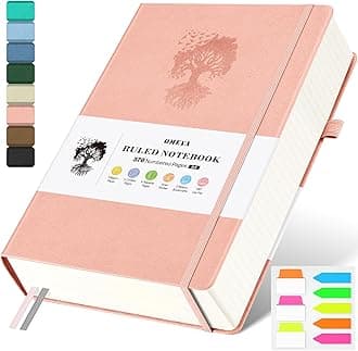 A5 Lined Journal Notebook, 370 Numbered Pages Thick Leather Journal for Writing, College Ruled Hardcover Notebook for Work,School with 100gsm Paper, Writing Journal for Women, Men (5.75" x 8.38" Pink)
