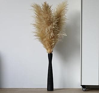AETVRNI Black 40cm Ceramic Oblong Vase - Modern Decor, 16'' Tall, 2'' Opening, 2.6'' Base, Perfect for Pampas Grass, Dried Flowers, Branches